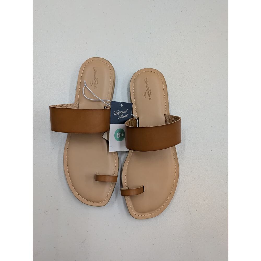 Women’s Tan Toe Ring Slide Sandals Flat Minimalist Summer Shoes Size 8.5